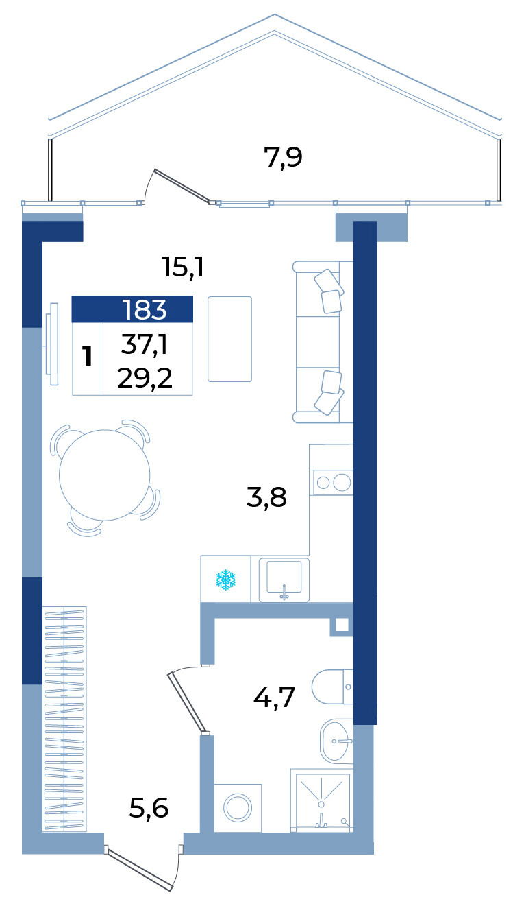 Апартамент · 37,1 м²
