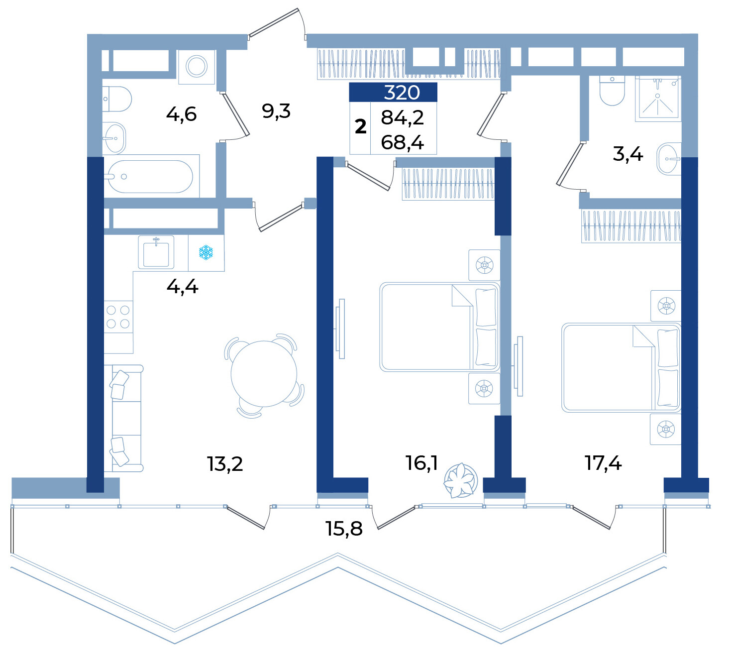 Апартамент · 84,2 м²