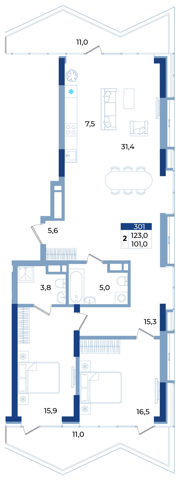 Апартамент · 123 м²