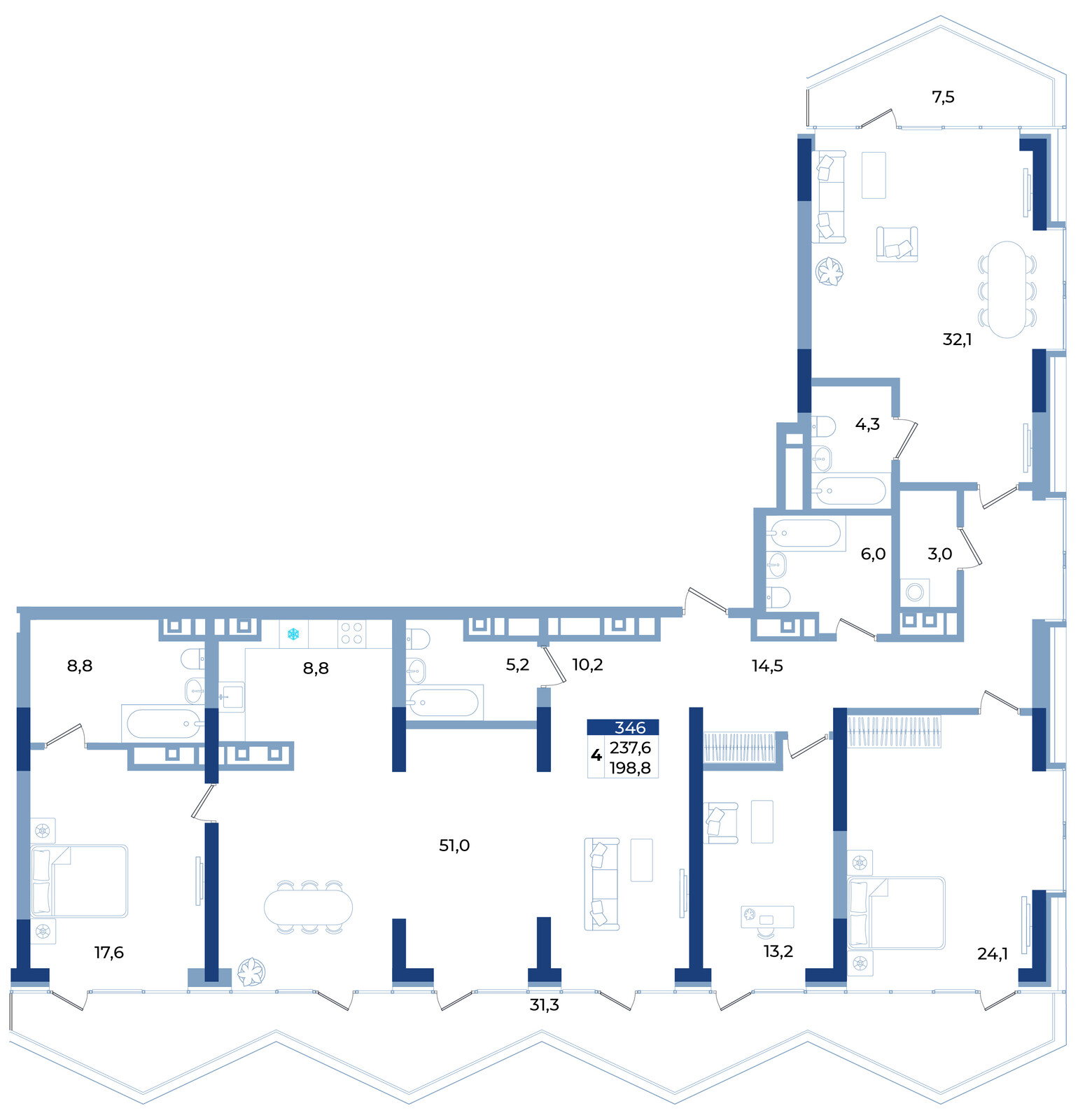 Апартамент · 237,6 м²